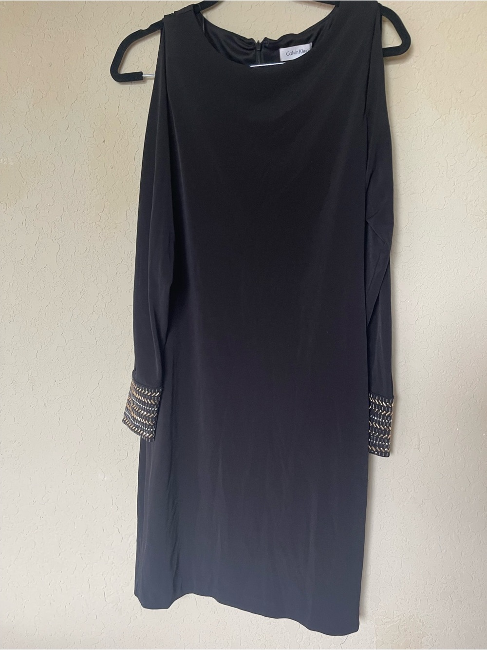Calvin Klein Black Long Sleeve Dress with Beaded Cuffs